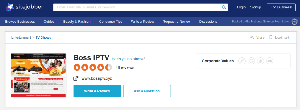 Sitejabber Boss IPTV Reviews