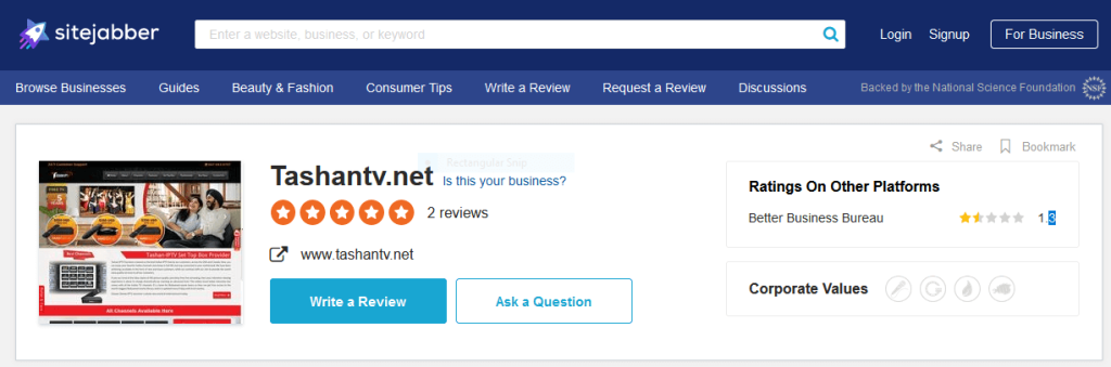 Sitejabber Tashan IPTV Review